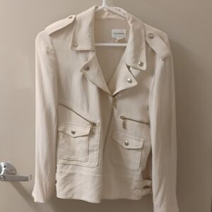 Club Monaco Women's Cream Zippered Moto Jacket Sz M